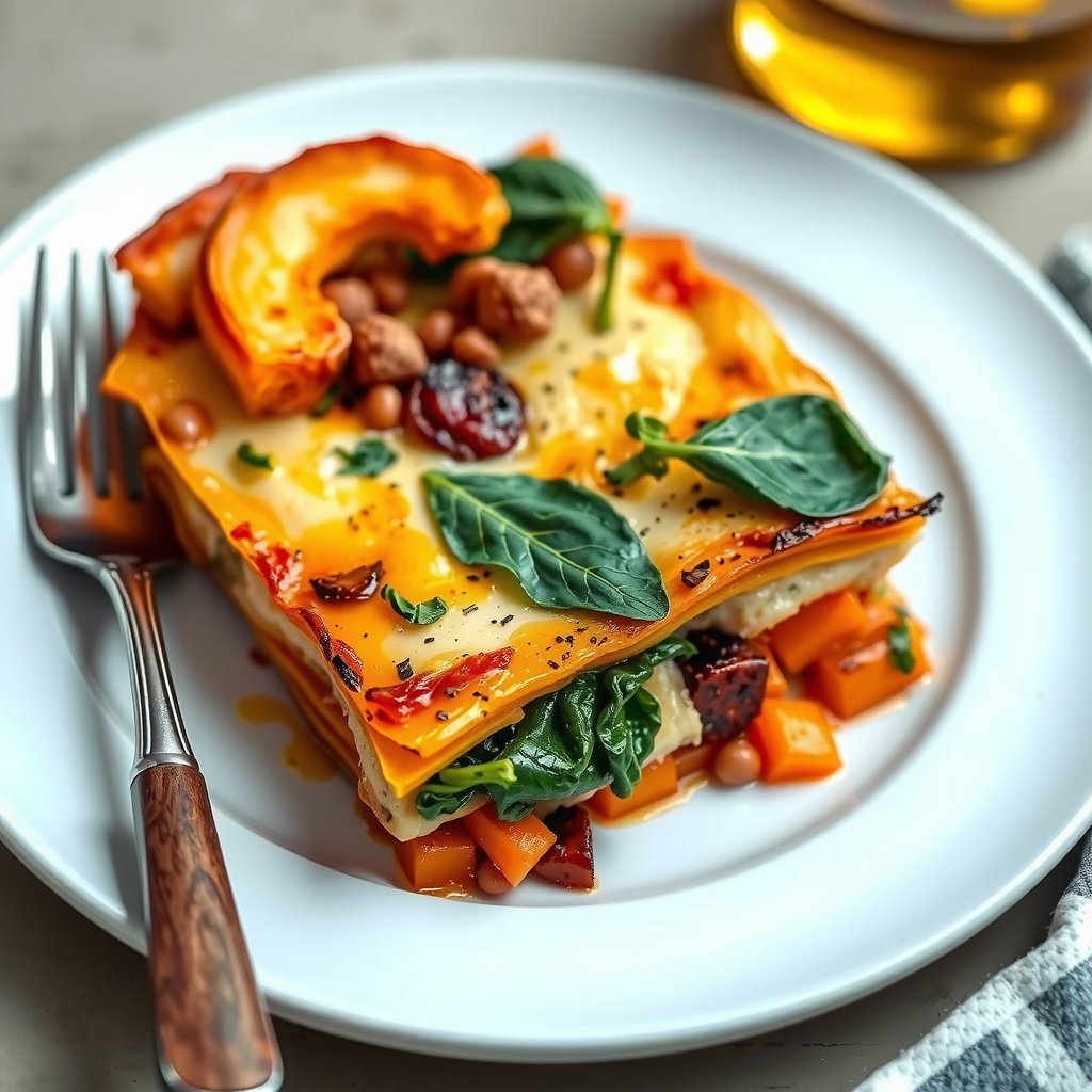 Roasted Butternut Squash and Spinach Lasagna
