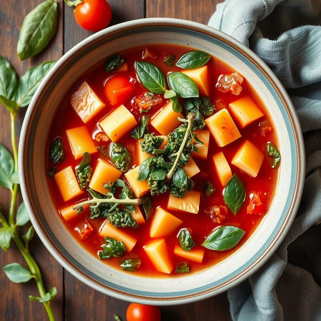 Red Winter Minestrone with Winter Greens Pesto